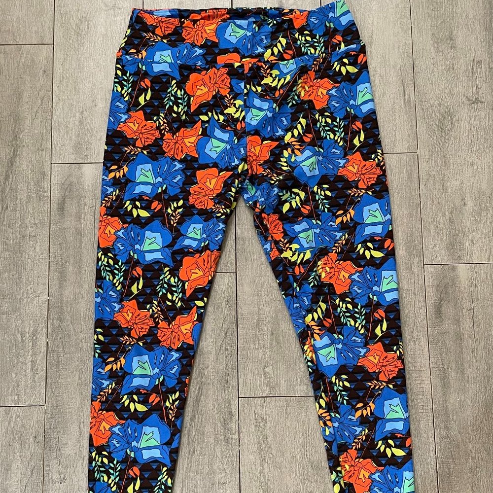 LuLaRoe blue orange floral leggings Tall & Curvy